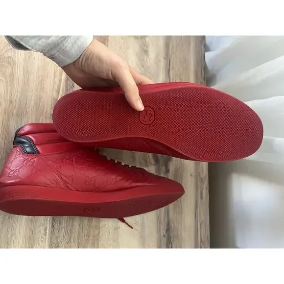 GUCCI BAMBI GUCCISSIMA EMBOSSED Red LEATHER HIGH TOP SNEAKERS uk 11.5 US 12 - Picture 11 of 12